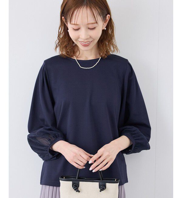 Rope&rsquo;Picnic「【WEB限定カラー:ネイビー,ピンク】袖シアーカットトップス」|Tシャツ・カットソー|