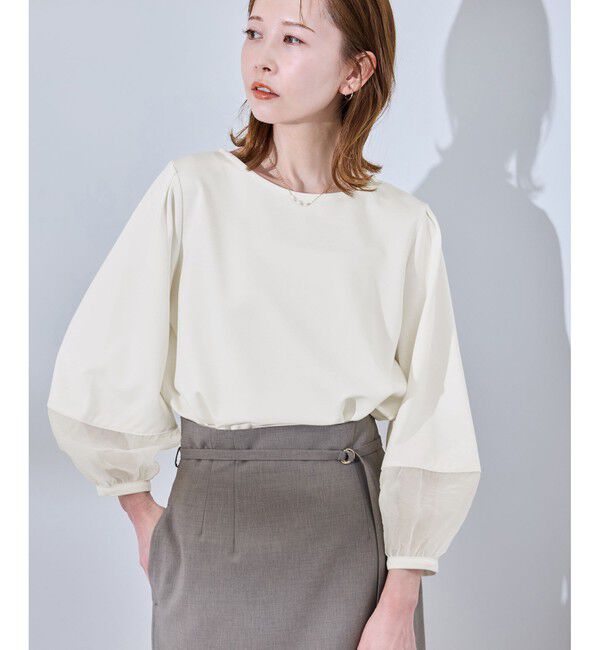 Rope&rsquo;Picnic「【WEB限定カラー:ネイビー,ピンク】袖シアーカットトップス」|Tシャツ・カットソー|オフホワイト(15)