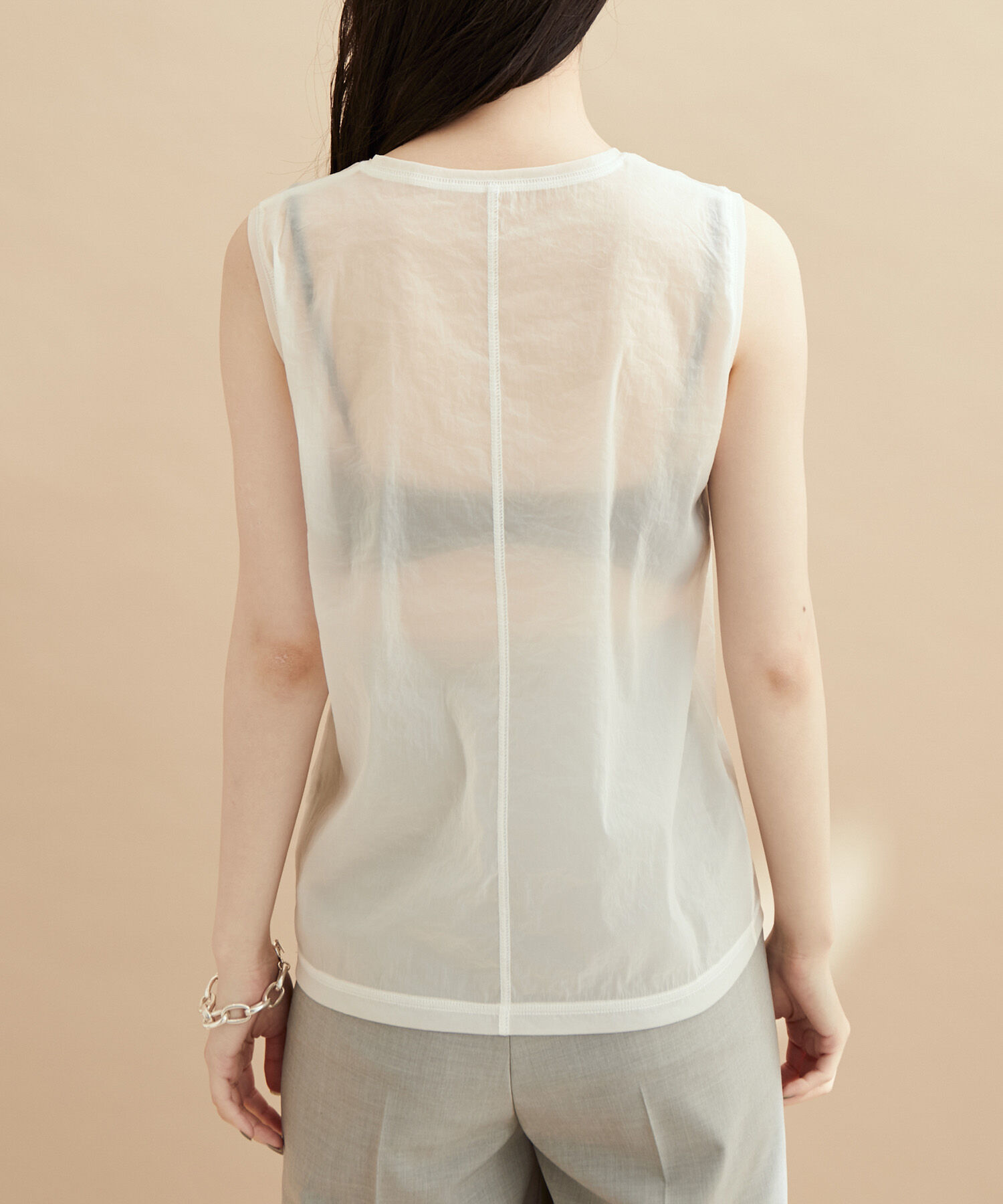 ADAM ET ROPE'「ストレッチタフタノースリーブTEE」|タンクトップ|