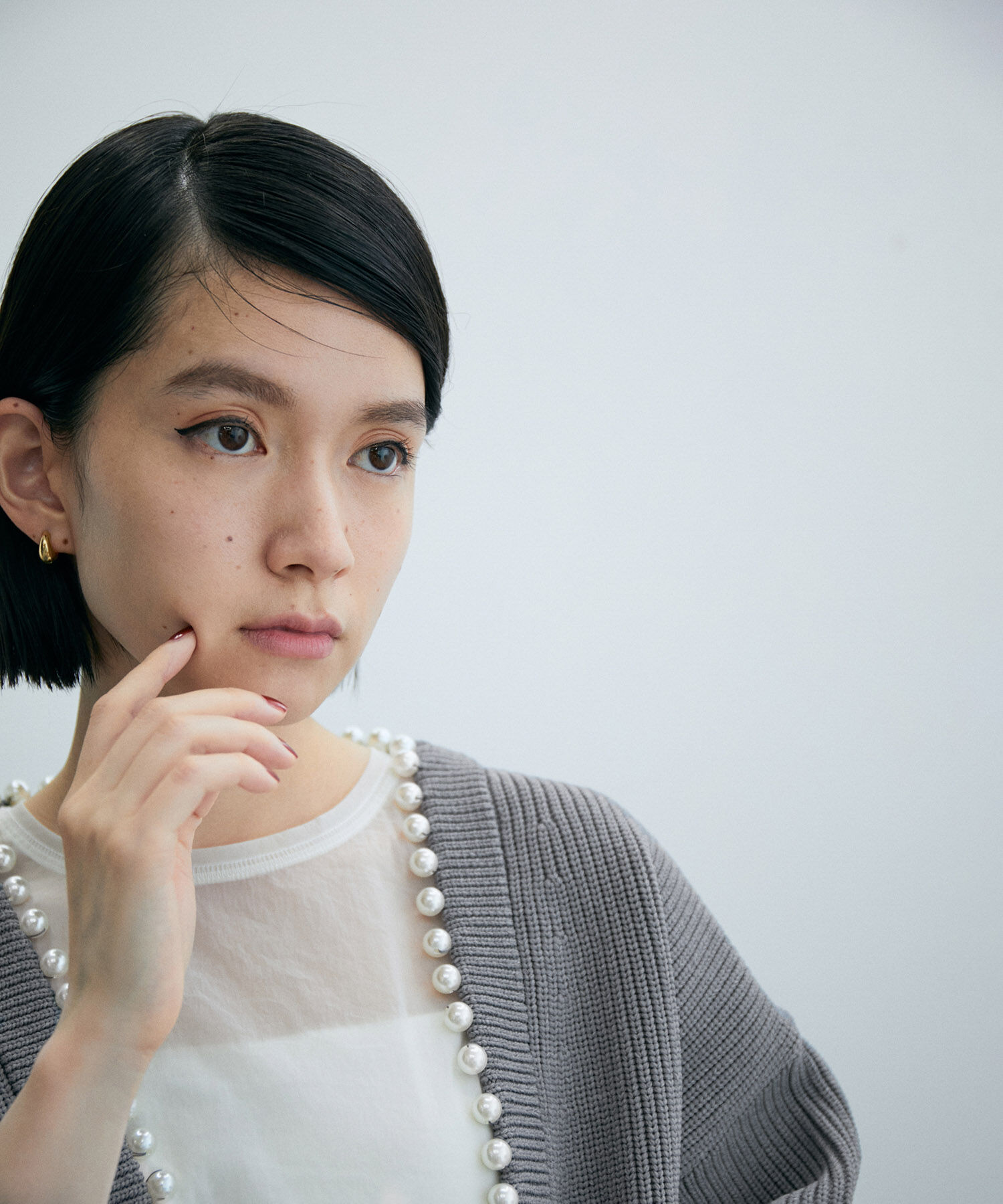 ADAM ET ROPE'「〈追加〉【サステナブル】パール付きカーディガン」|カーディガン|