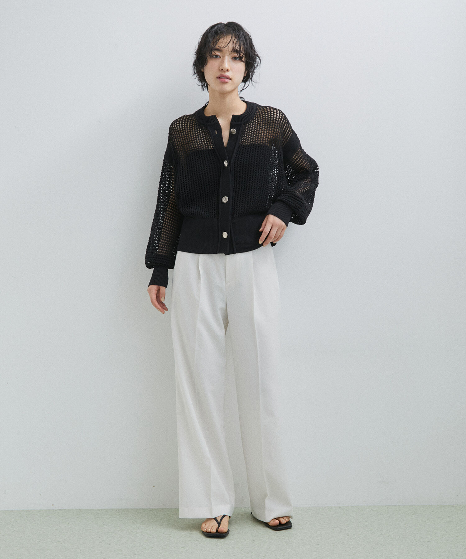 ADAM ET ROPE'「パターンメッシュカーディガン」|カーディガン|