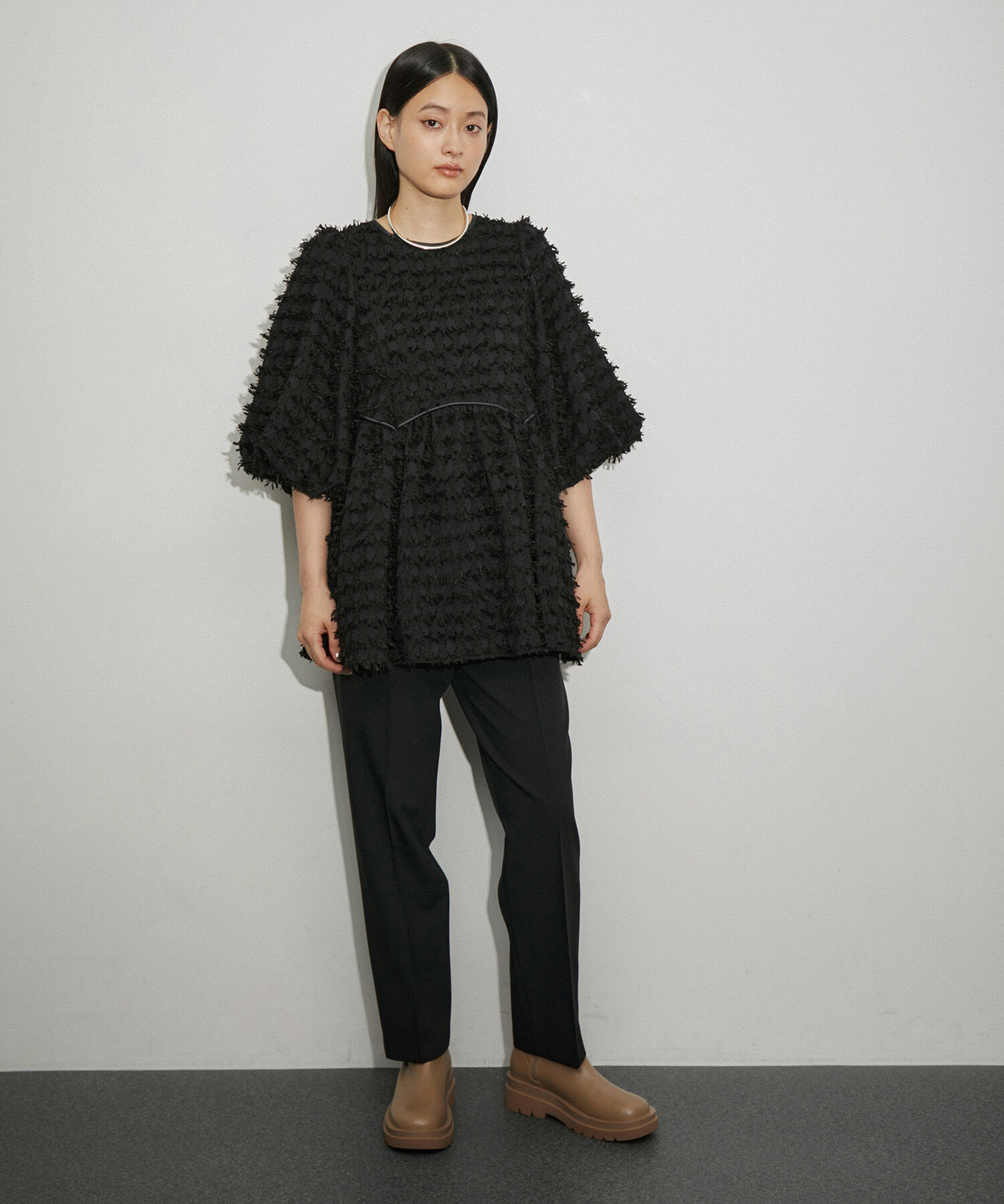 ADAM ET ROPE'「ジャガードペプラムブラウス」|シャツ・ブラウス|