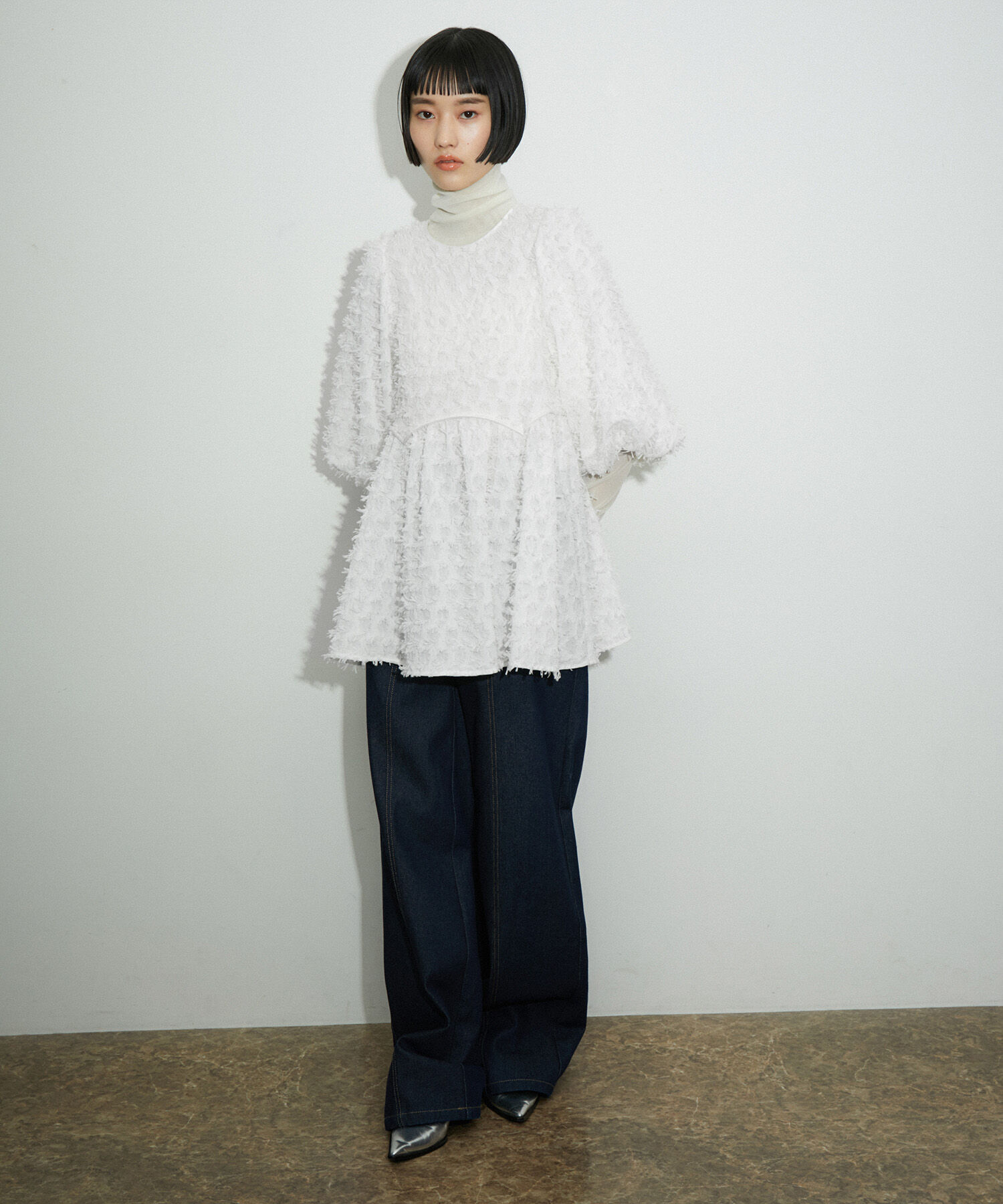 ADAM ET ROPE'「ジャガードペプラムブラウス」|シャツ・ブラウス|