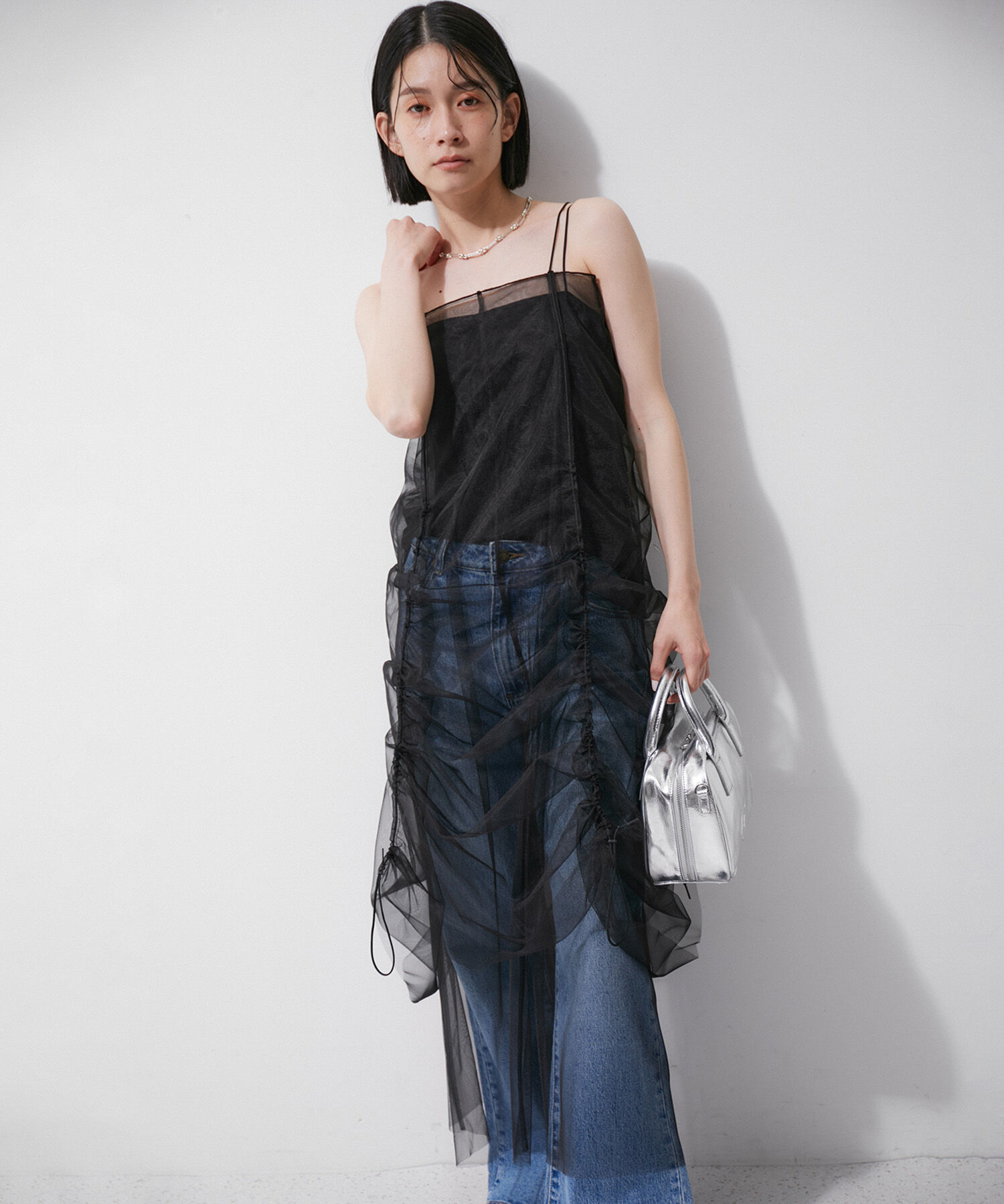 ADAM ET ROPE'「【逸品】ドロストリングチュールドレス」|ワンピース|ブラック(01)