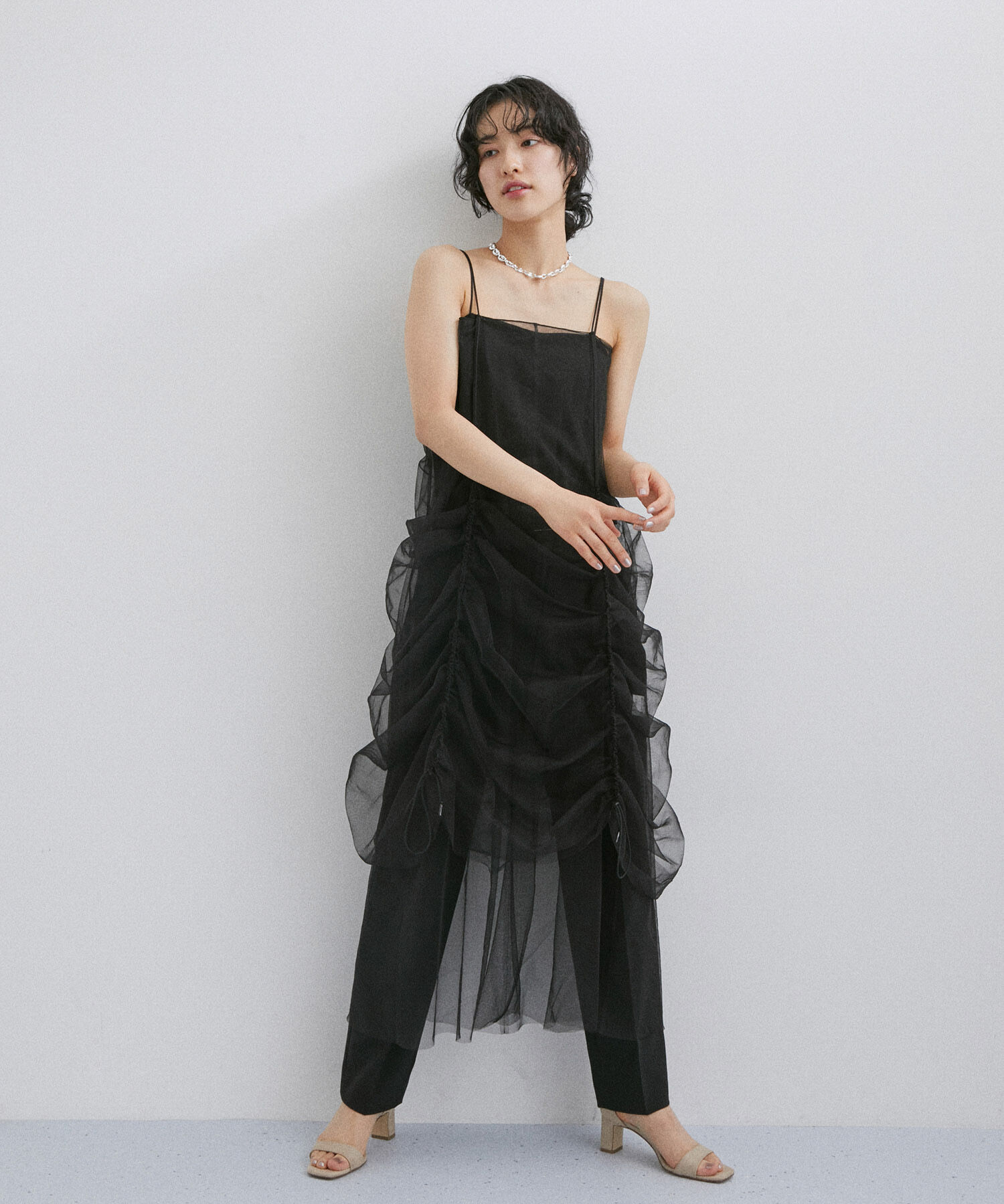 ADAM ET ROPE'「【逸品】ドロストリングチュールドレス」|ワンピース|