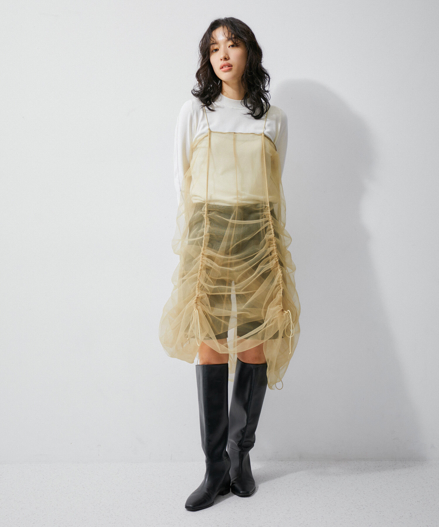 ADAM ET ROPE'「【逸品】ドロストリングチュールドレス」|ワンピース|