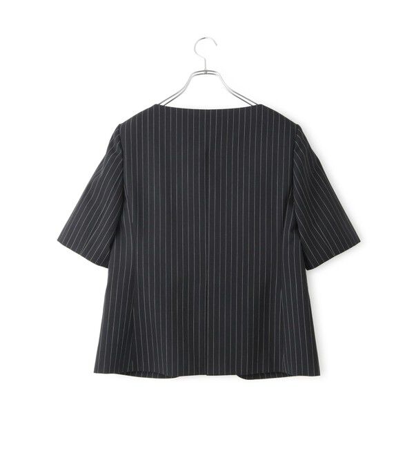 ADAM ET ROPE'「【EMOELLE】スリットネックハーフスリーブジャケット」|ノーカラージャケット|