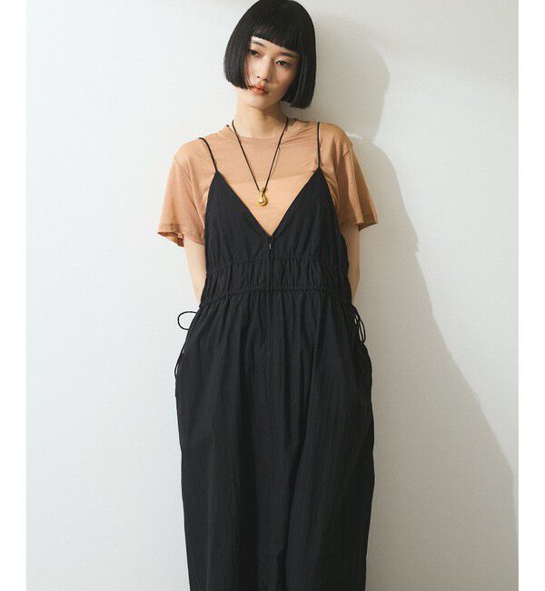 ADAM ET ROPE'「【WEB限定】フロントジップギャザーキャミワンピース」|ワンピース|ブラック(01)