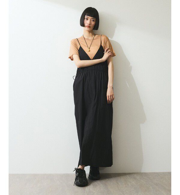 ADAM ET ROPE'「【WEB限定】フロントジップギャザーキャミワンピース」|ワンピース|