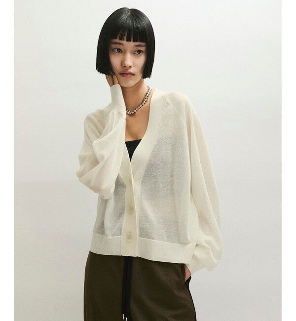 ADAM ET ROPE'「【WEB限定】・【サステナブル】リネンMIXシアーカーディガン」|カーディガン|