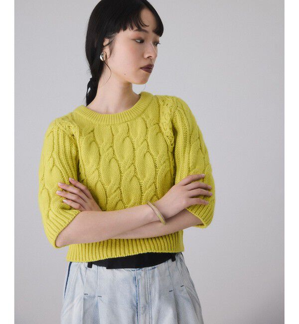 ADAM ET ROPE'「【サステナブル】ケーブルハーフスリーブニット」|ニット・セーター|イエロー系(81)