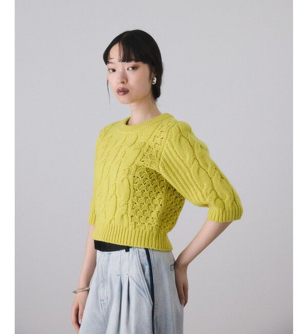 ADAM ET ROPE'「【サステナブル】ケーブルハーフスリーブニット」|ニット・セーター|