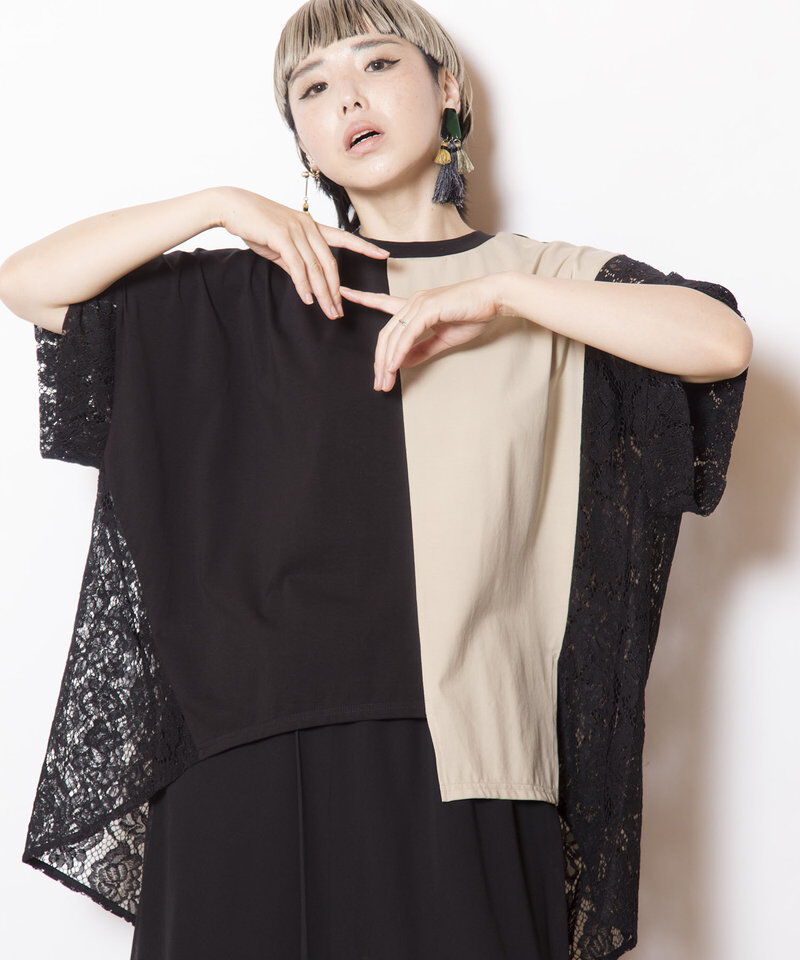  「レース切替ビッグTシャツ」|Tシャツ・カットソー|