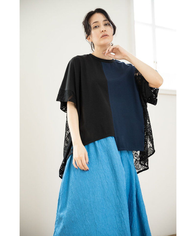  「レース切替ビッグTシャツ」|Tシャツ・カットソー|