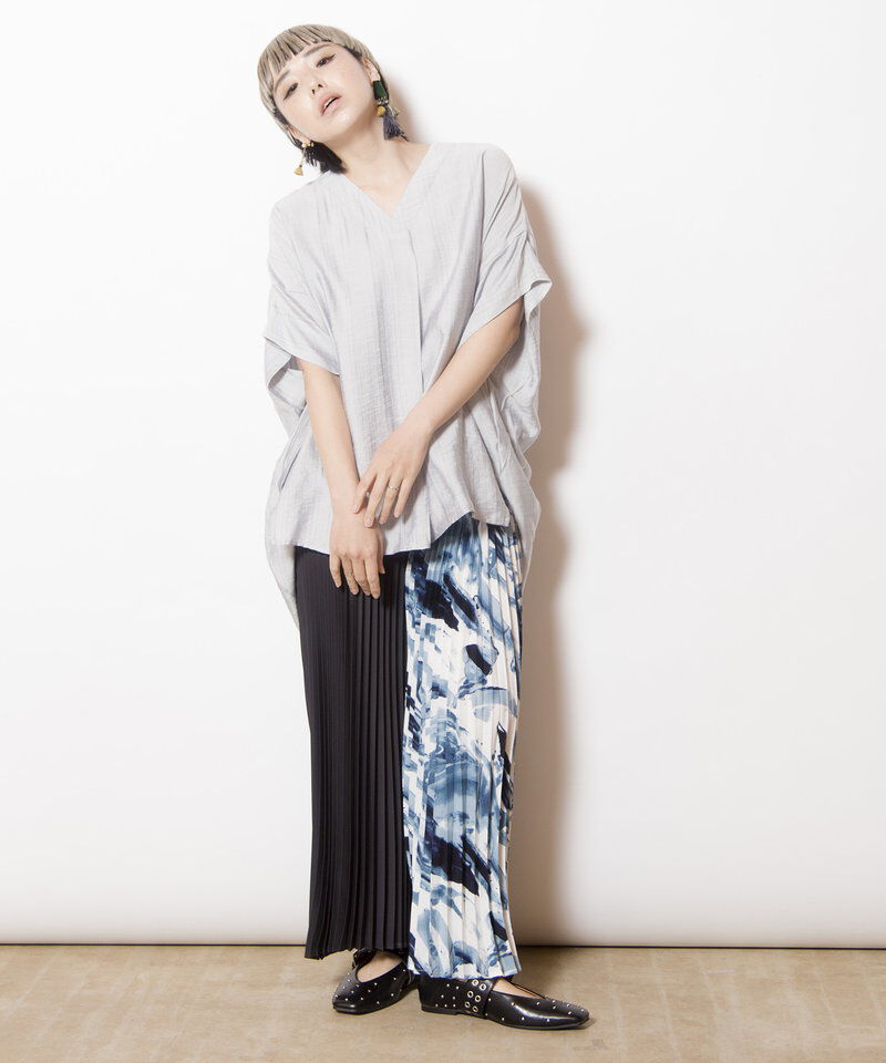  「バイカラープリントプリーツパンツ」|その他|