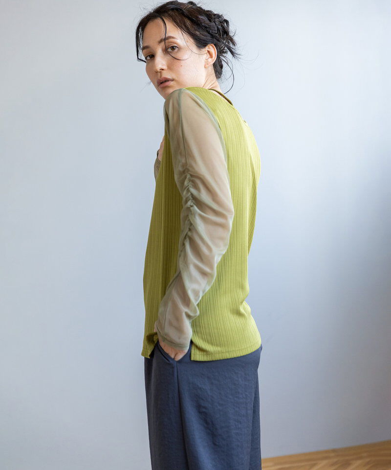  「2WAYギャザースリーブTシャツ」|Tシャツ・カットソー|