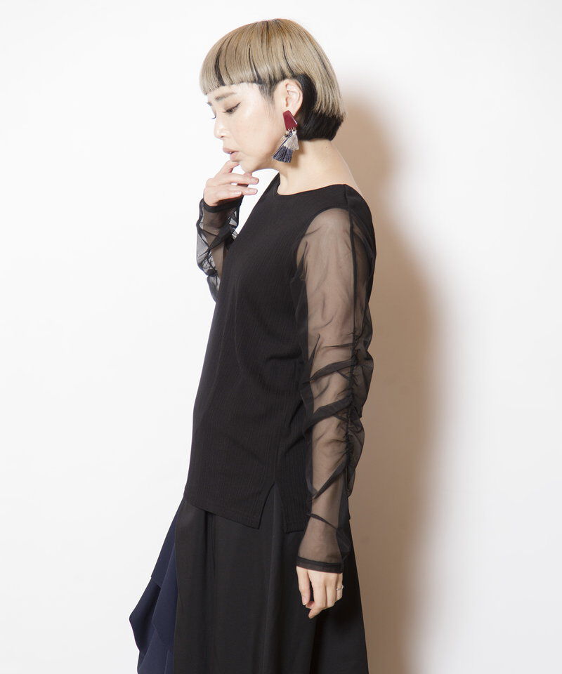  「2WAYギャザースリーブTシャツ」|Tシャツ・カットソー|