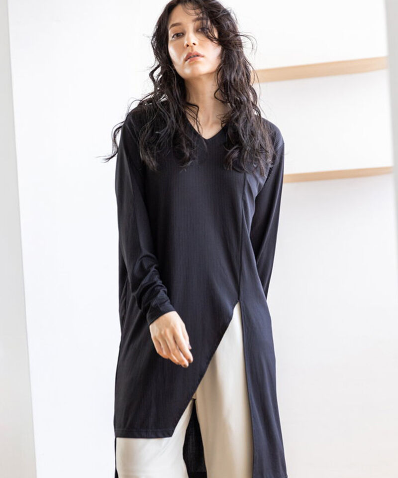  「Vネックロングプルオーバー」|Tシャツ・カットソー|BLACK