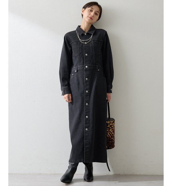  「ストレッチデニムワンピース」|ワンピース|ブラック