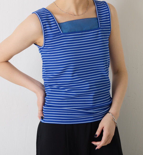  「 シアー切り替えスクエアタンクトップ」|Tシャツ・カットソー|