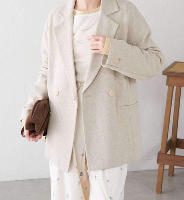  「コットンリネンオーバーダブルジャケット」|ベスト・ジレ|ベージュ