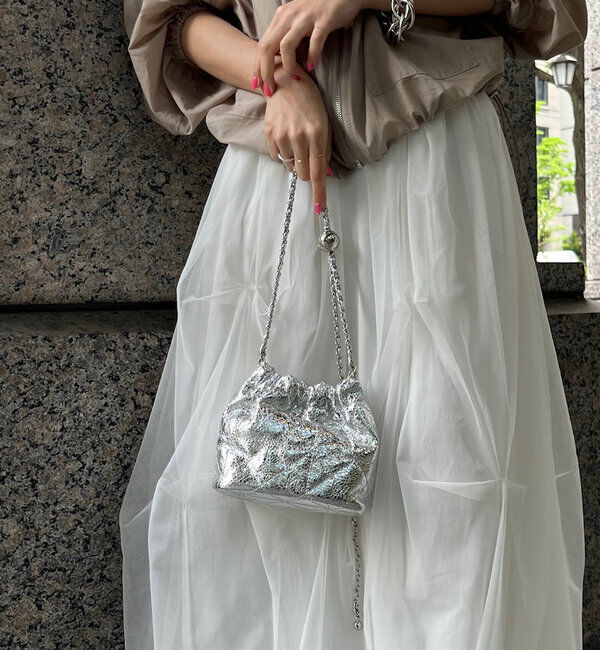  「【WEB限定】ギャザーメタリックキルト」|トートバッグ|シルバー