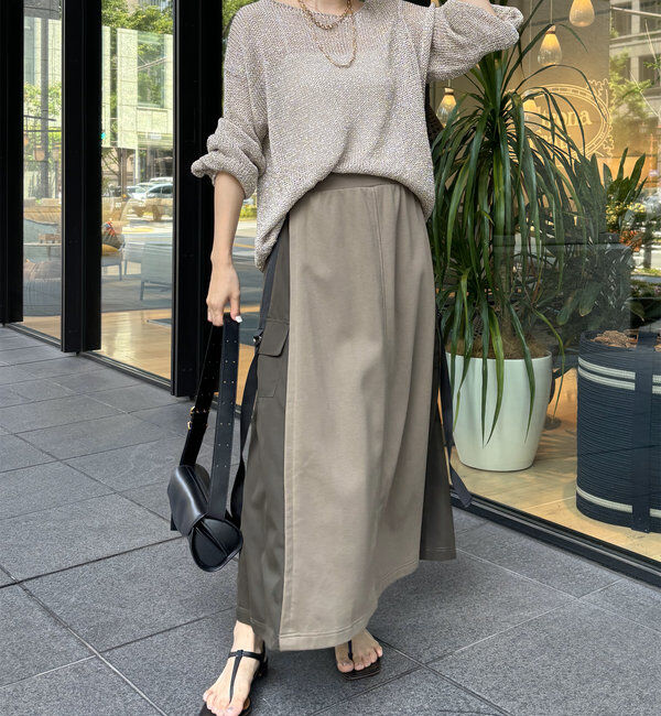  「【WEB限定】裏毛異素材切替カーゴテープスカート」|スカート|