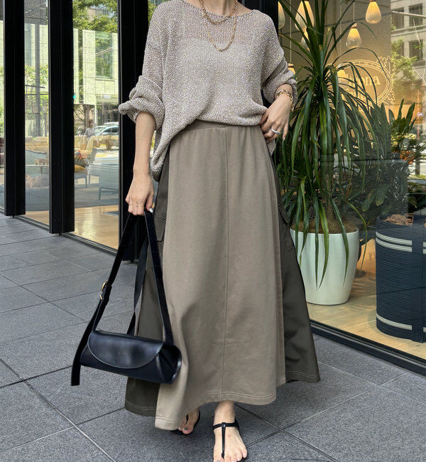  「【WEB限定】裏毛異素材切替カーゴテープスカート」|スカート|