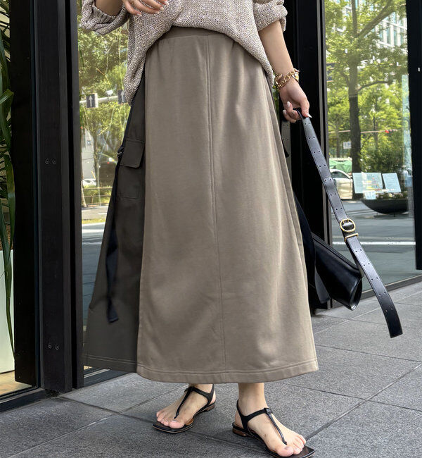  「【WEB限定】裏毛異素材切替カーゴテープスカート」|スカート|