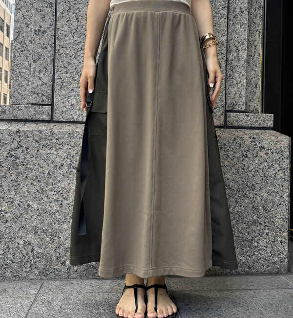  「【WEB限定】裏毛異素材切替カーゴテープスカート」|スカート|