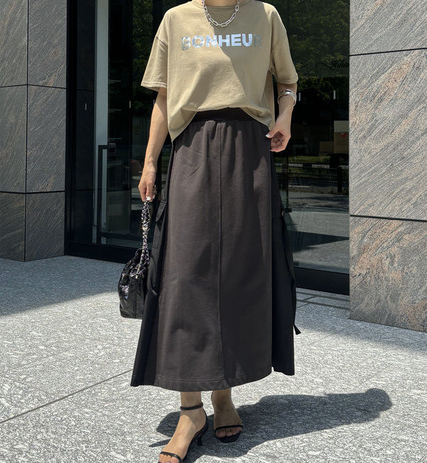  「【WEB限定】裏毛異素材切替カーゴテープスカート」|スカート|