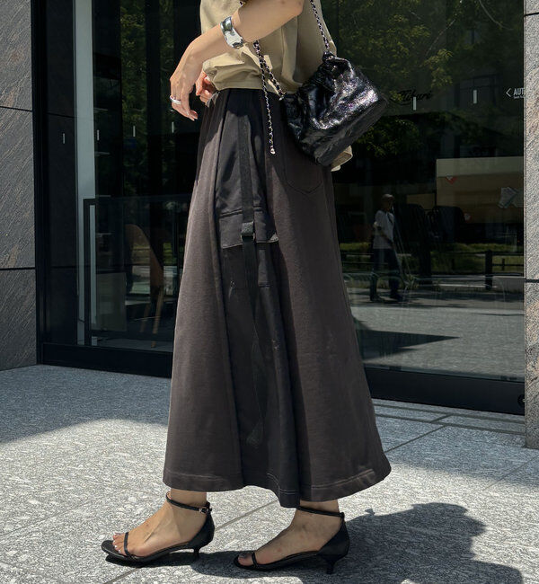  「【WEB限定】裏毛異素材切替カーゴテープスカート」|スカート|