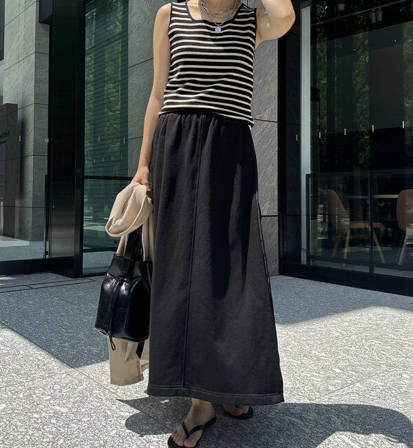  「【WEB限定】裏毛異素材切替カーゴテープスカート」|スカート|