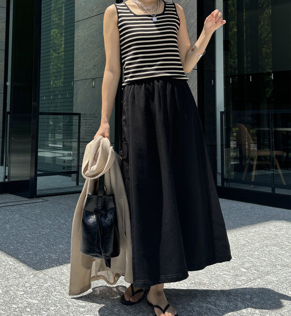  「【WEB限定】裏毛異素材切替カーゴテープスカート」|スカート|