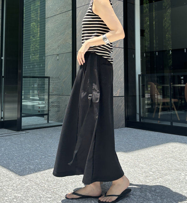  「【WEB限定】裏毛異素材切替カーゴテープスカート」|スカート|