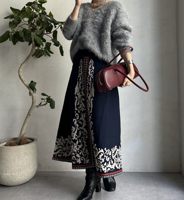  「【WEB限定】ジャガードニットフレアスカート」|スカート|