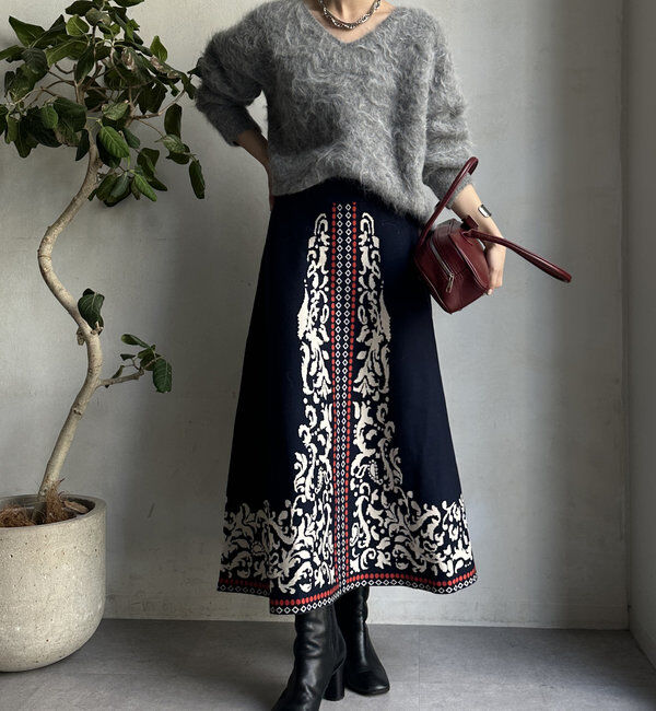  「【WEB限定】ジャガードニットフレアスカート」|スカート|