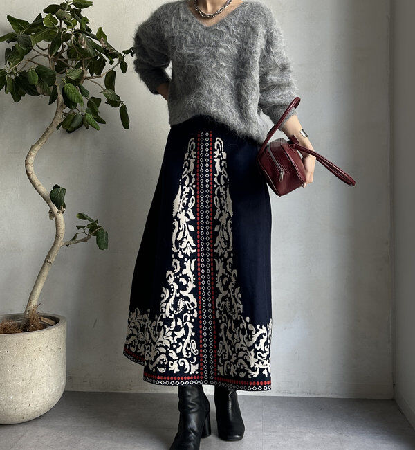  「【WEB限定】ジャガードニットフレアスカート」|スカート|