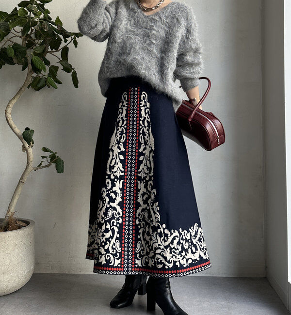  「【WEB限定】ジャガードニットフレアスカート」|スカート|