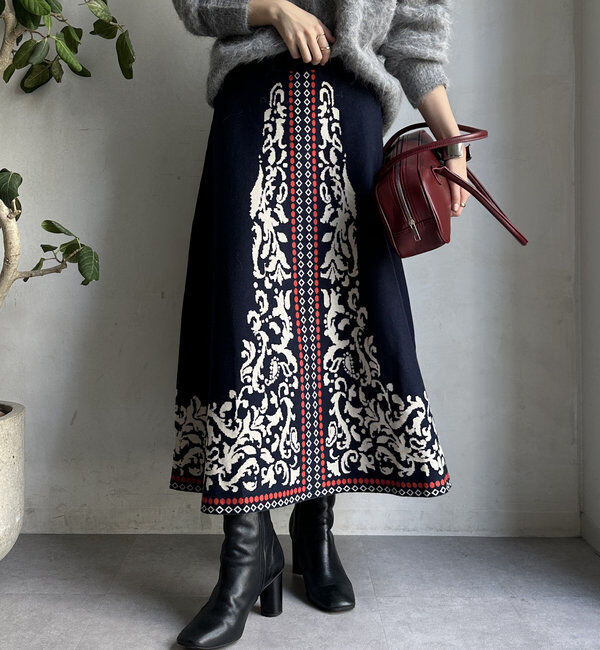  「【WEB限定】ジャガードニットフレアスカート」|スカート|