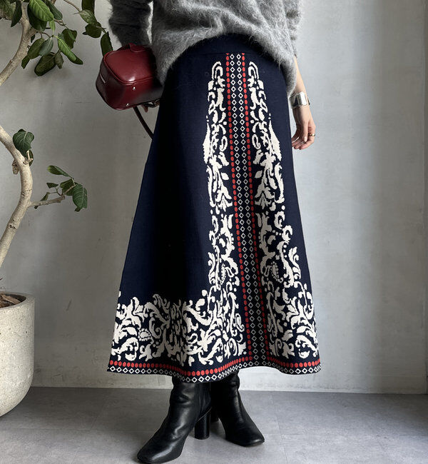  「【WEB限定】ジャガードニットフレアスカート」|スカート|