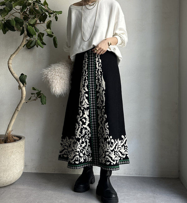  「【WEB限定】ジャガードニットフレアスカート」|スカート|