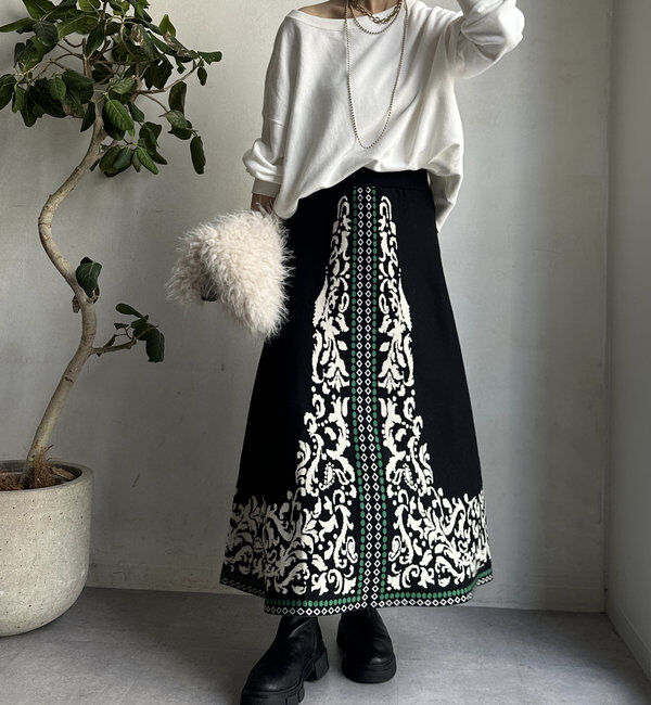  「【WEB限定】ジャガードニットフレアスカート」|スカート|