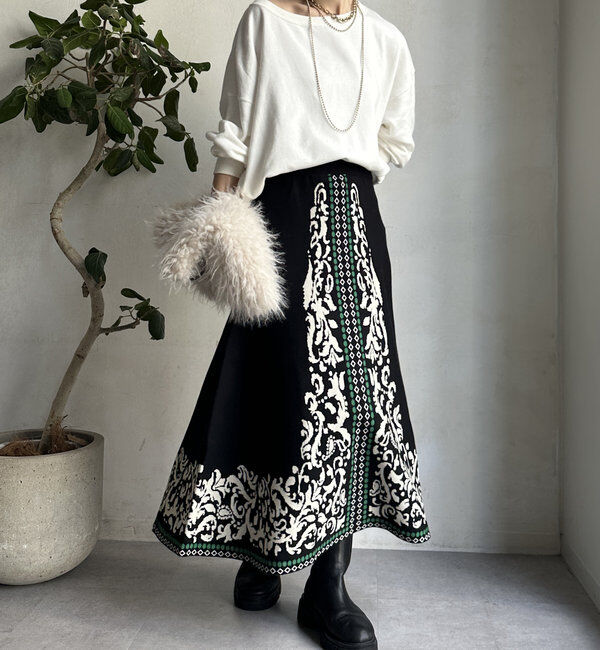  「【WEB限定】ジャガードニットフレアスカート」|スカート|