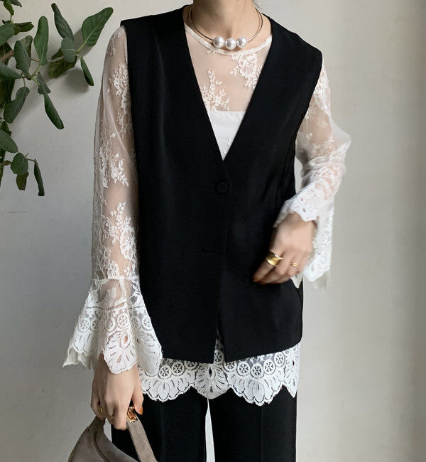  「【オケージョン対応】【WEB限定】Vネックバックペプラムジレ」|ベスト・ジレ|