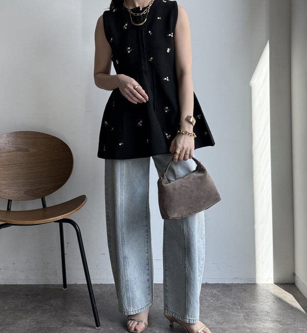  「【WEB限定】刺繍スポンジニットベスト」|ベスト・ジレ|