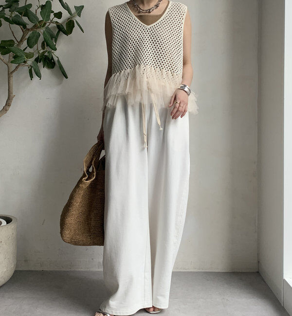  「【WEB限定】裾チュールメッシュニットベスト」|ニット・セーター|