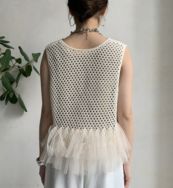  「【WEB限定】裾チュールメッシュニットベスト」|ニット・セーター|