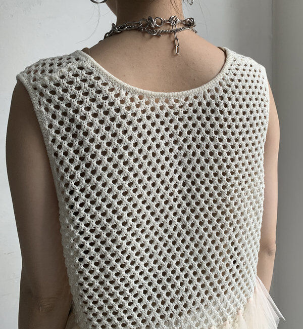  「【WEB限定】裾チュールメッシュニットベスト」|ニット・セーター|