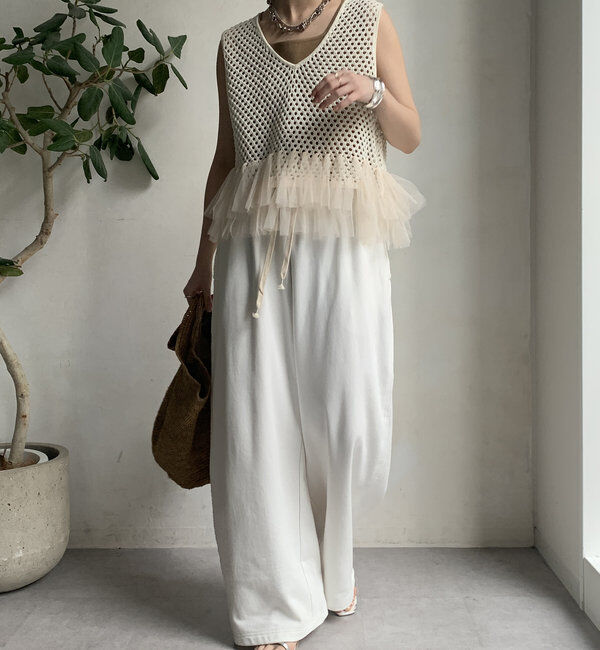  「【WEB限定】裾チュールメッシュニットベスト」|ニット・セーター|